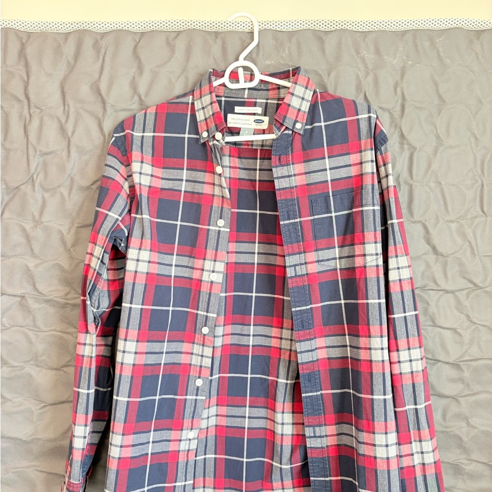 Old Navy Red and Navy Plaid Button-Down Shirt